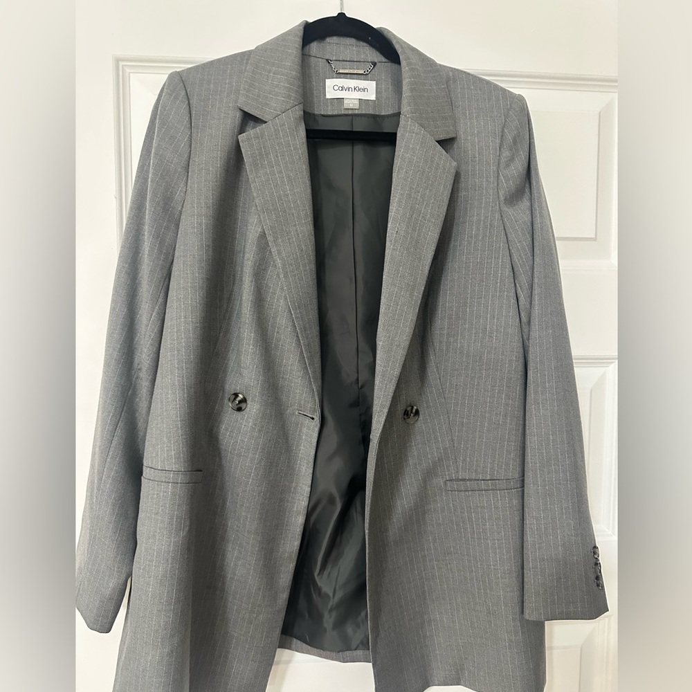 Calvin Klein Women's Gray Pinstripe Blazer